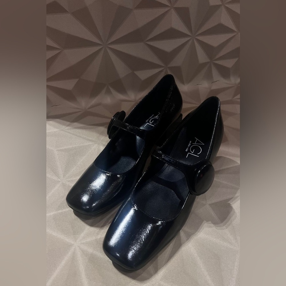AGL Shiny Black Mary Jane Flats leather made in Italy size EU 40